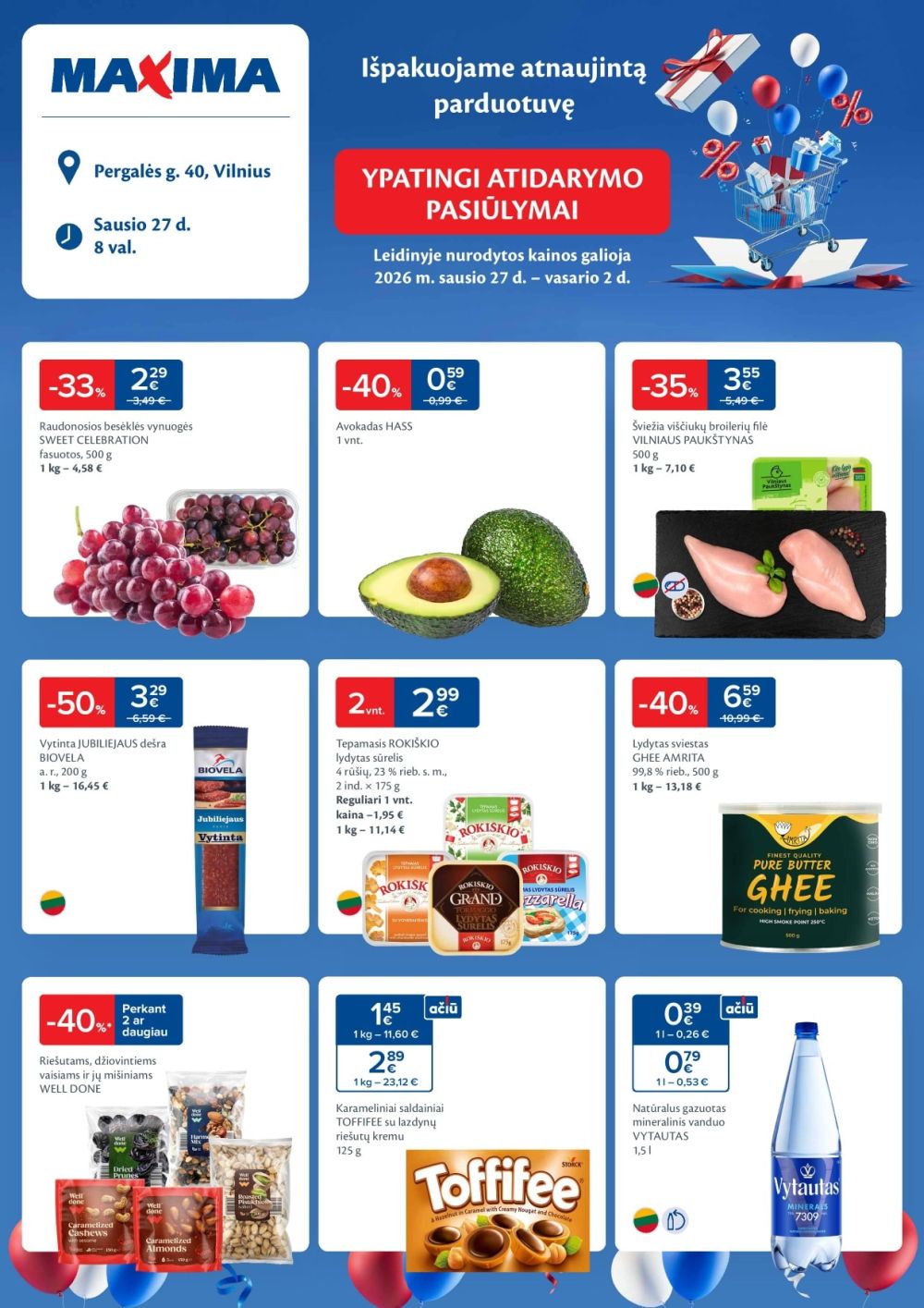 maxima - MAXIMA - Ypatingi atidarymo pasiūlymai atnaujintoje parduotuvėje Vilniuje, Pergalės g. 40 (2026 01 27 -2026 02 02)
