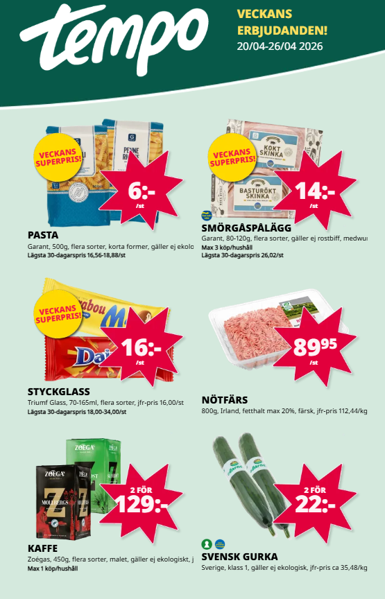 tempo - Aktuellt Tempo reklamblad giltigt från måndag 20/04/2026 till söndag 26/04/2026