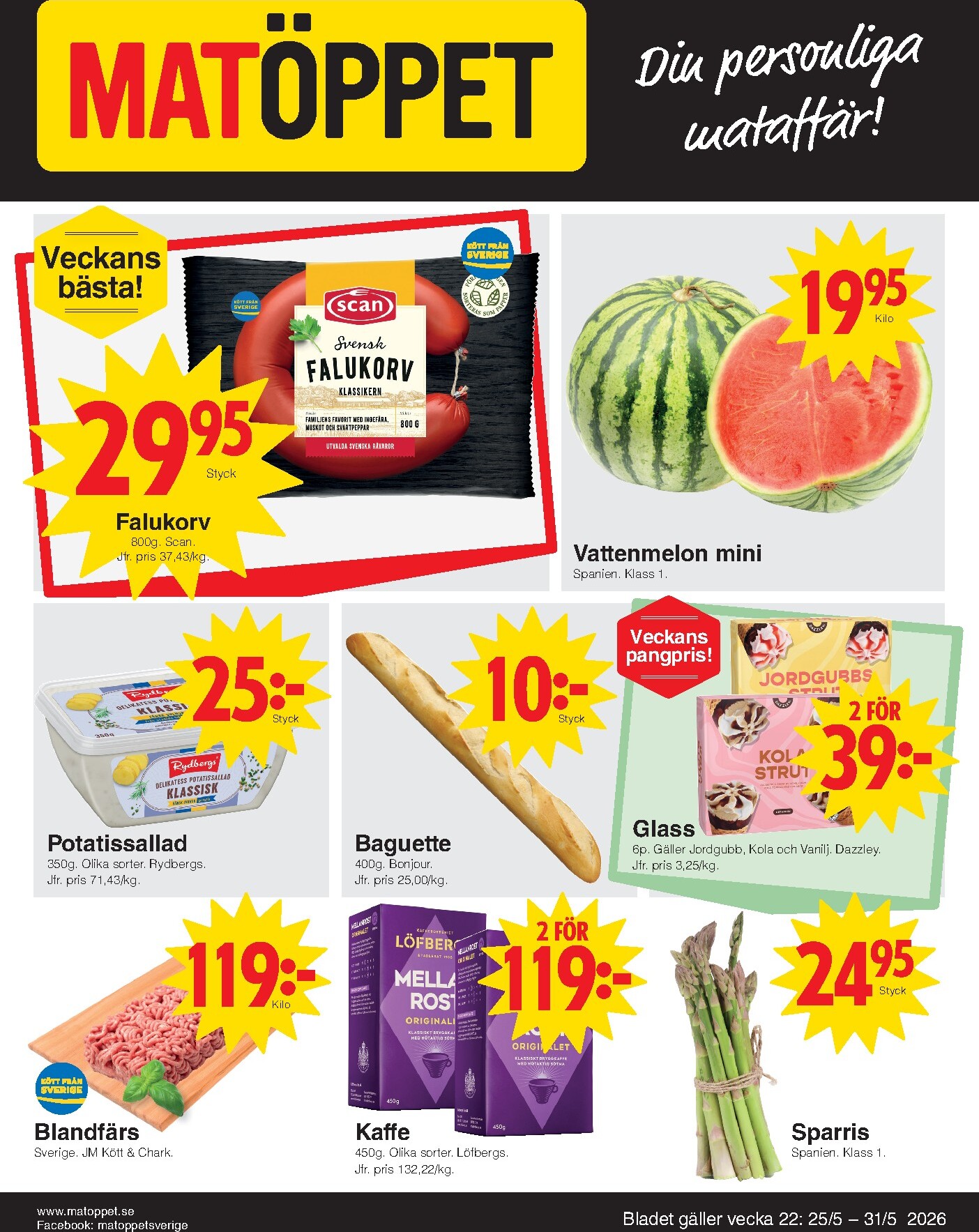 matoppet - Aktuellt Matöppet reklamblad från måndag, 25/05/2026 till söndag, 31/05/2026