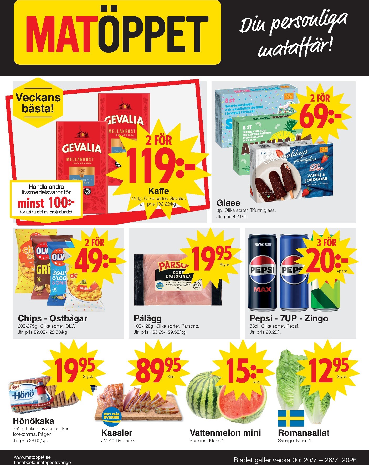 matoppet - Aktuellt Matöppet reklamblad från måndag, 20/07/2026 till söndag, 26/07/2026