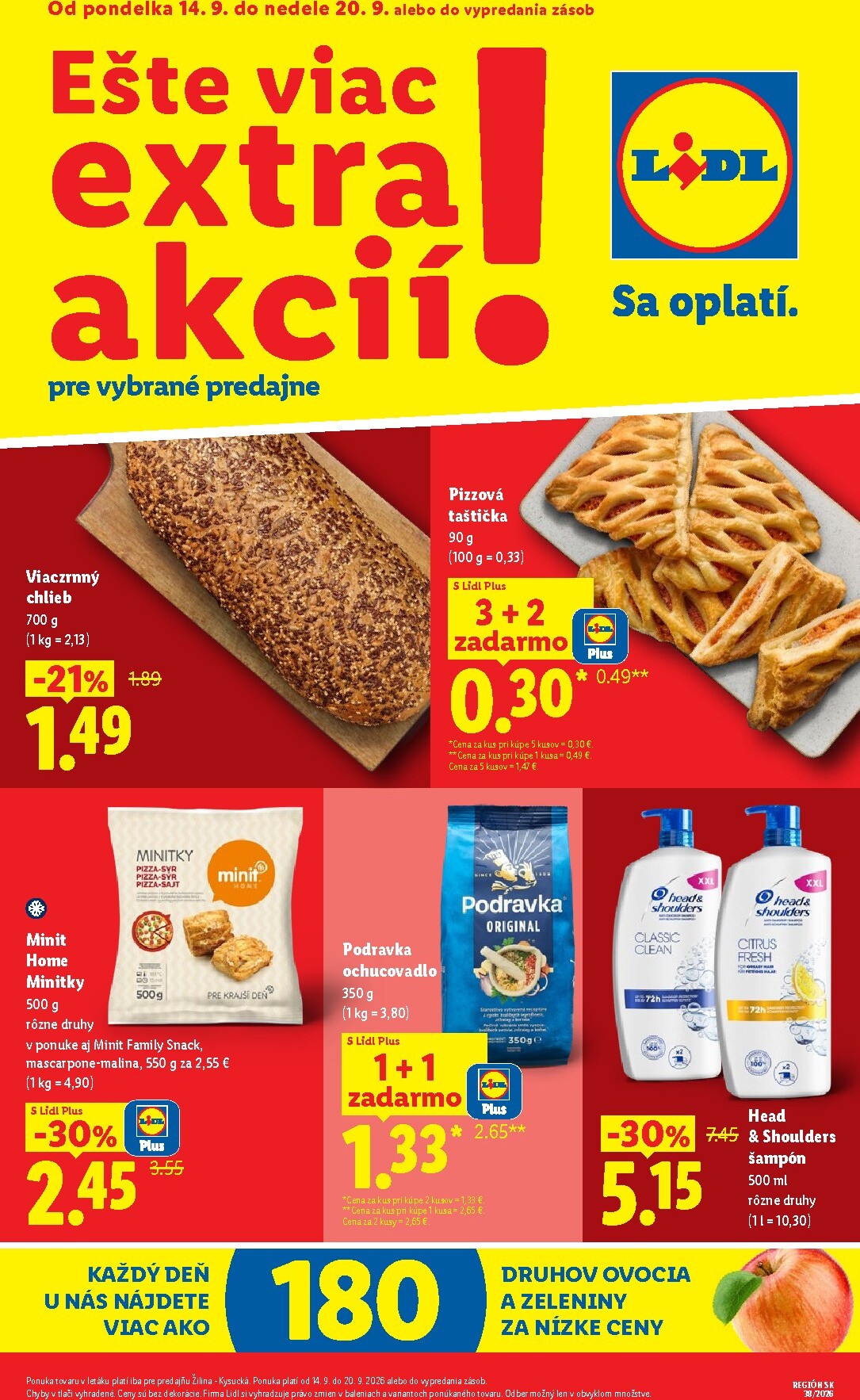 lidl - Aktuálny Lidl - Extra akcie pre vybrané predajne leták od pondelka, 14.09.2026 do nedele, 20.09.2026