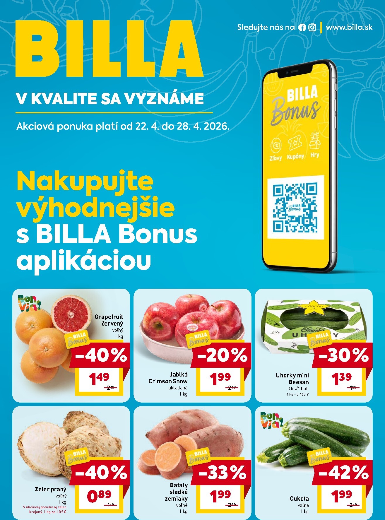 billa - Nový leták Billa - Bonus leták od stredy, 22.04.2026 do utorka, 28.04.2026