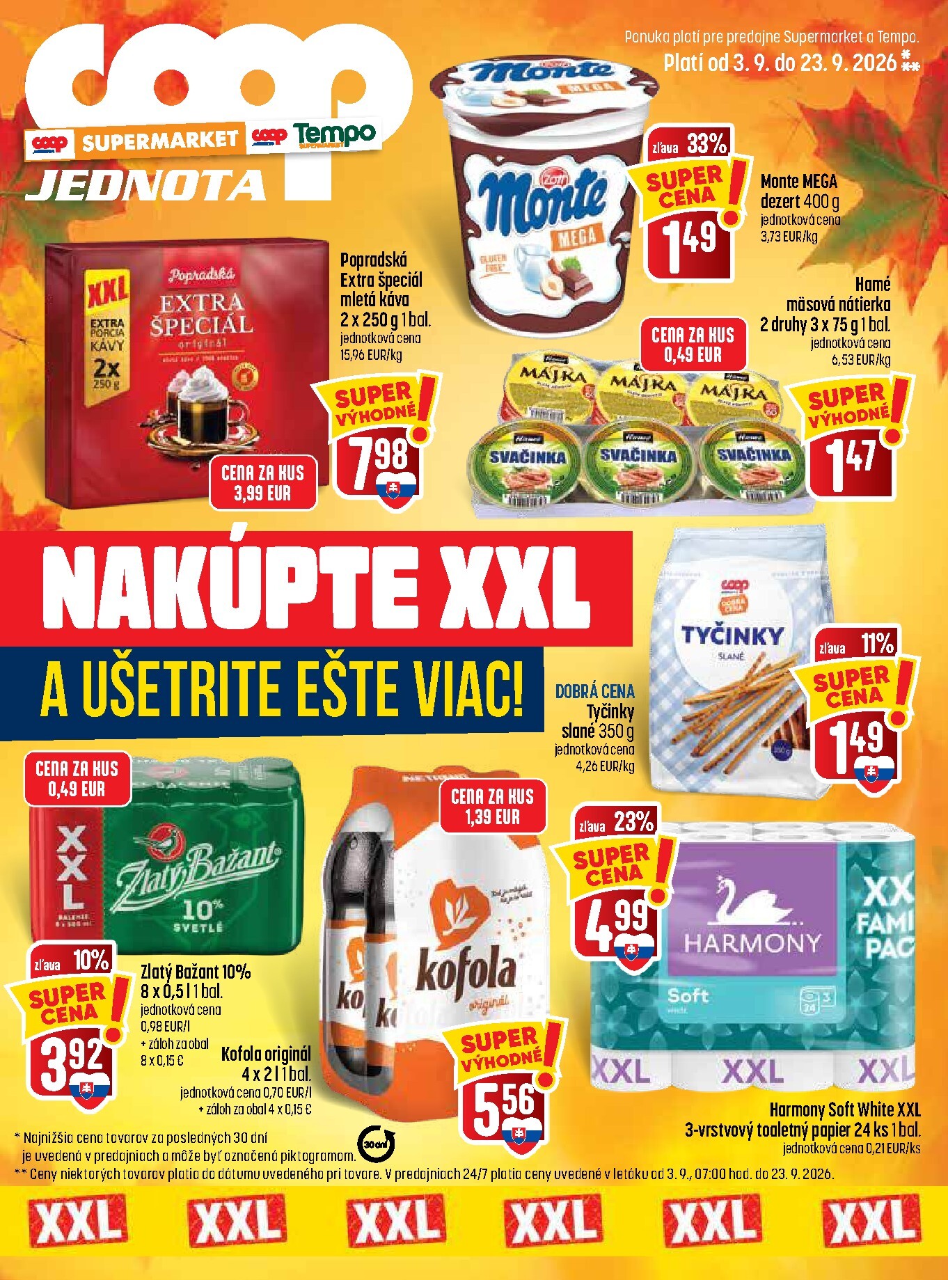 coop-jednota - Nový COOP Jednota - Špecial XXL - Supermarket a Tempo leták od štvrtka, 03.09.2026 do stredy, 23.09.2026