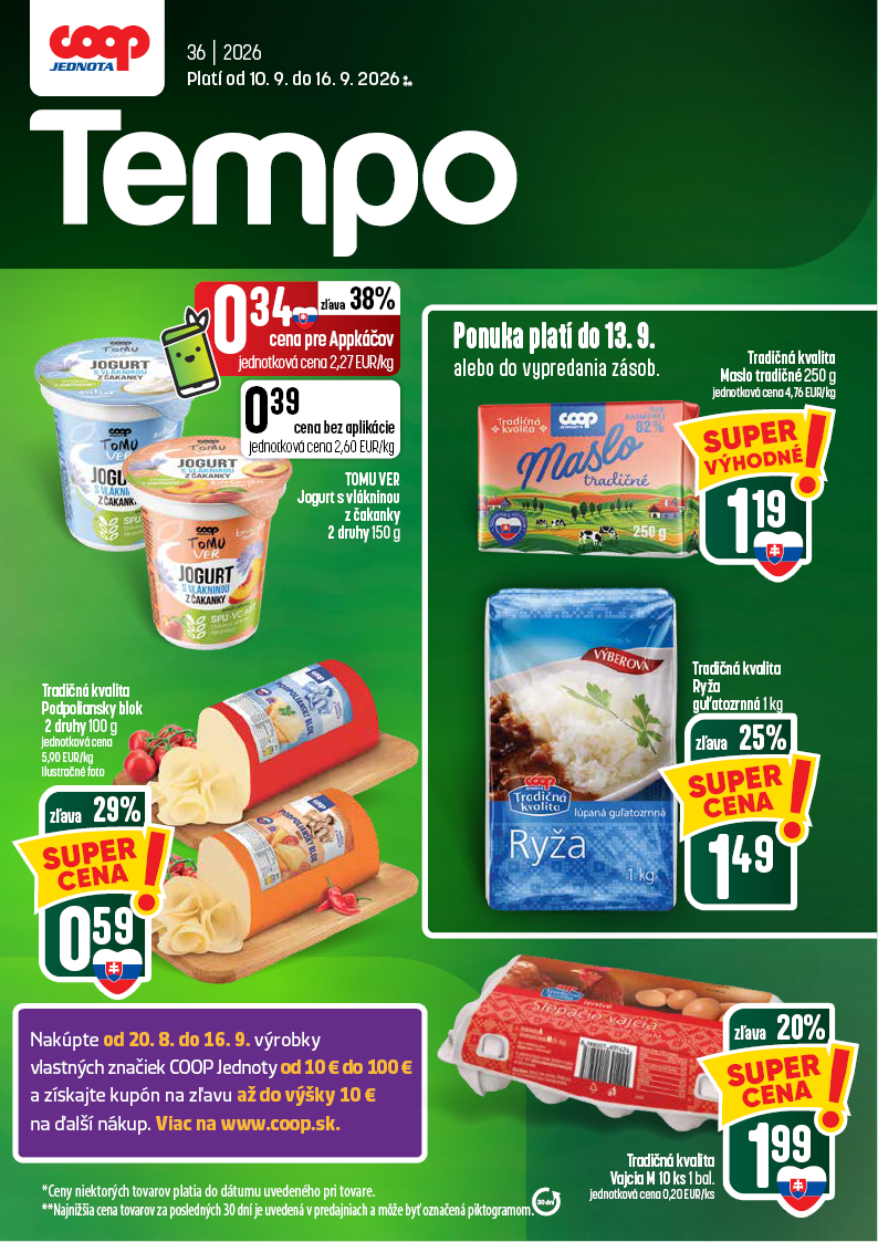 coop-jednota - Aktuálny COOP Jednota - Tempo leták od štvrtka, 10.09.2026 do stredy, 16.09.2026