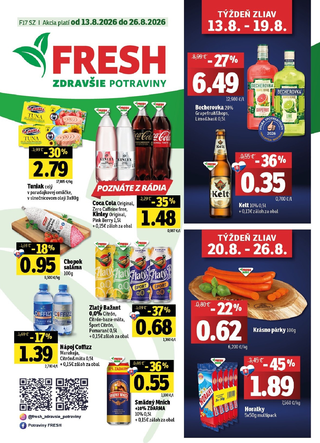 fresh - Nový Fresh - Stredné a západné Slovensko leták od štvrtka, 13.08.2026 do stredy, 26.08.2026