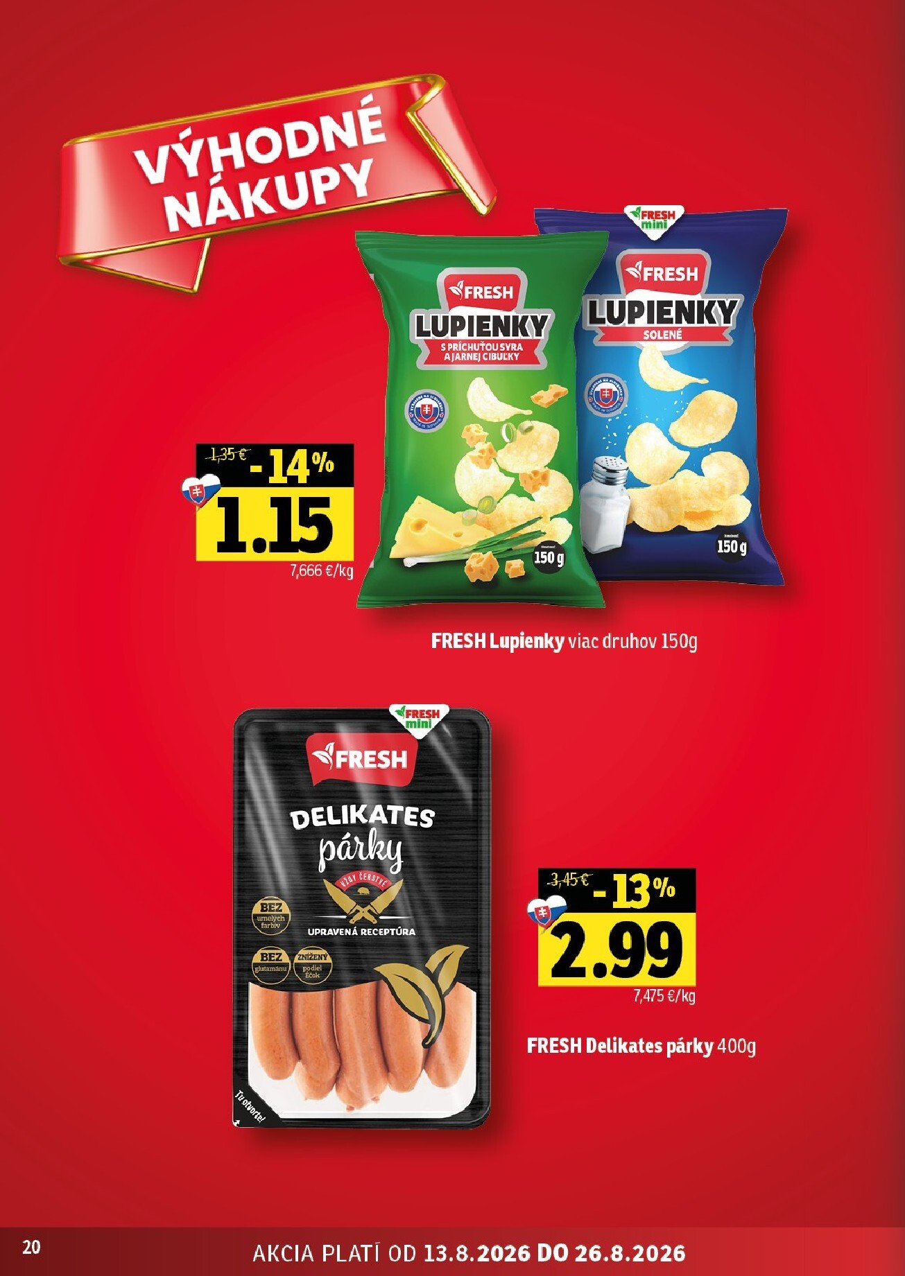 fresh - Nový Fresh - Stredné a západné Slovensko leták od štvrtka, 13.08.2026 do stredy, 26.08.2026 - page: 20