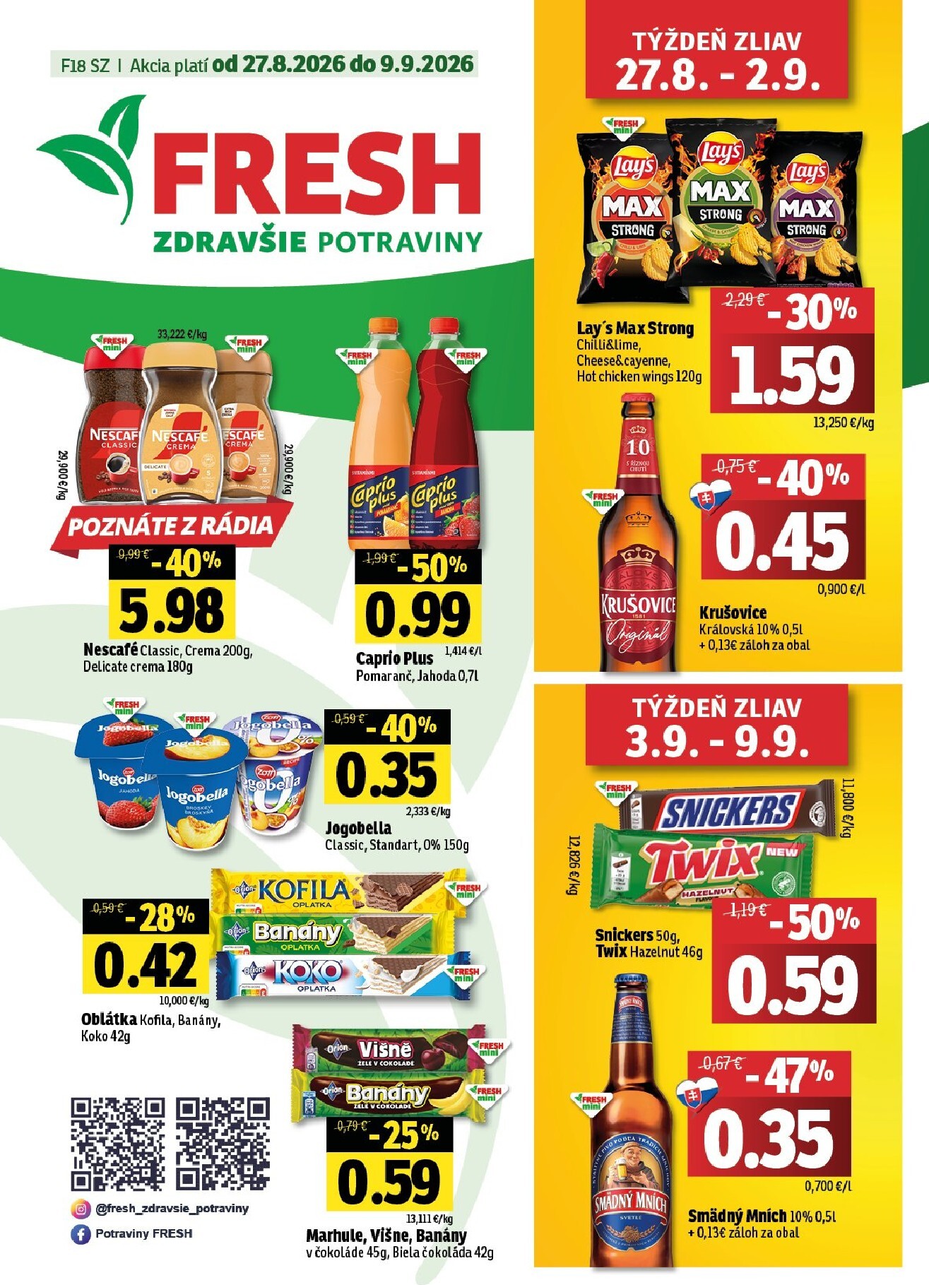 fresh - Aktuálny Fresh - Stredné a západné Slovensko leták od štvrtka, 27.08.2026 do stredy, 09.09.2026