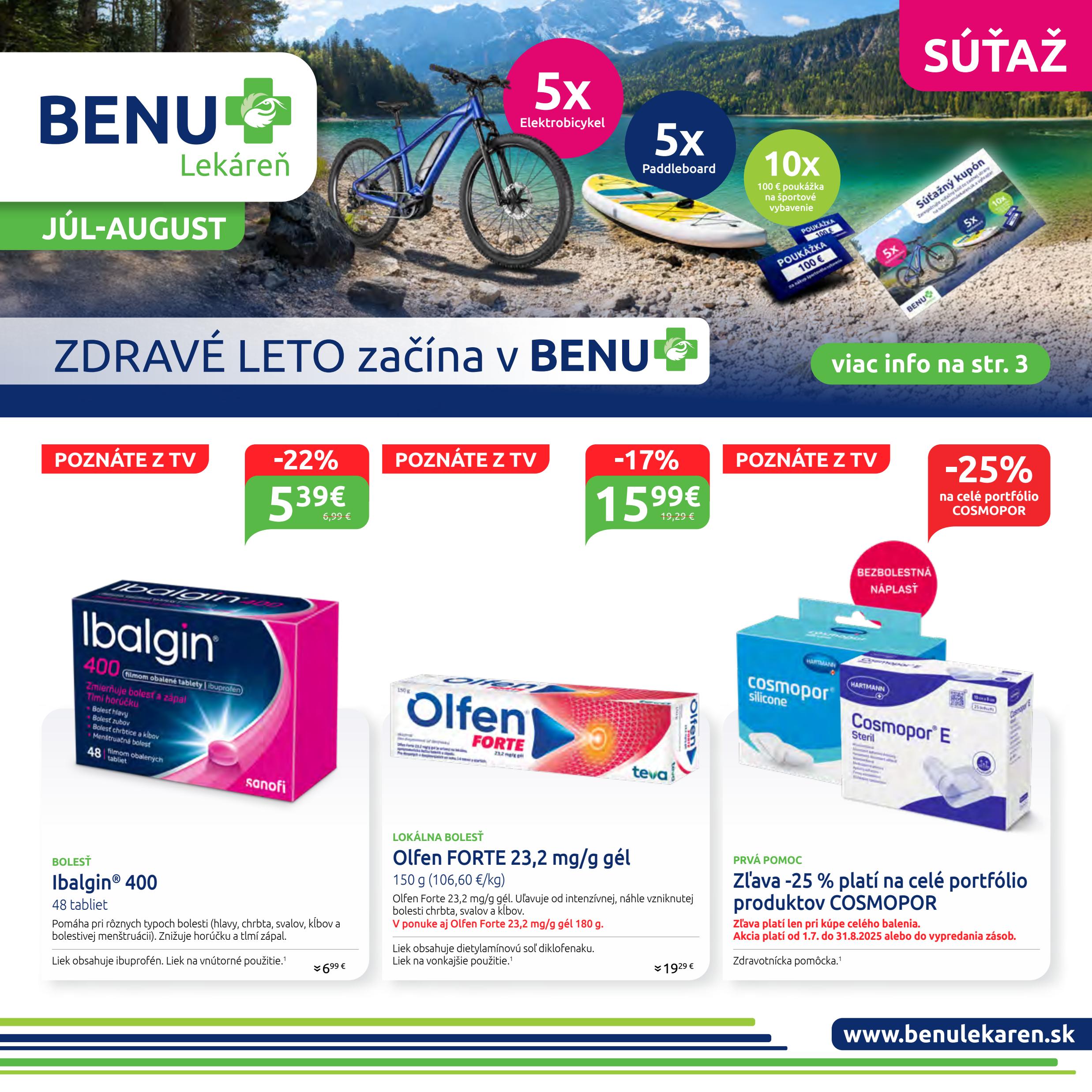 benu-lekaren - Leták BENU Lekáreň - Zdravé leto platný od 01.07. do 31.08. - page: 1
