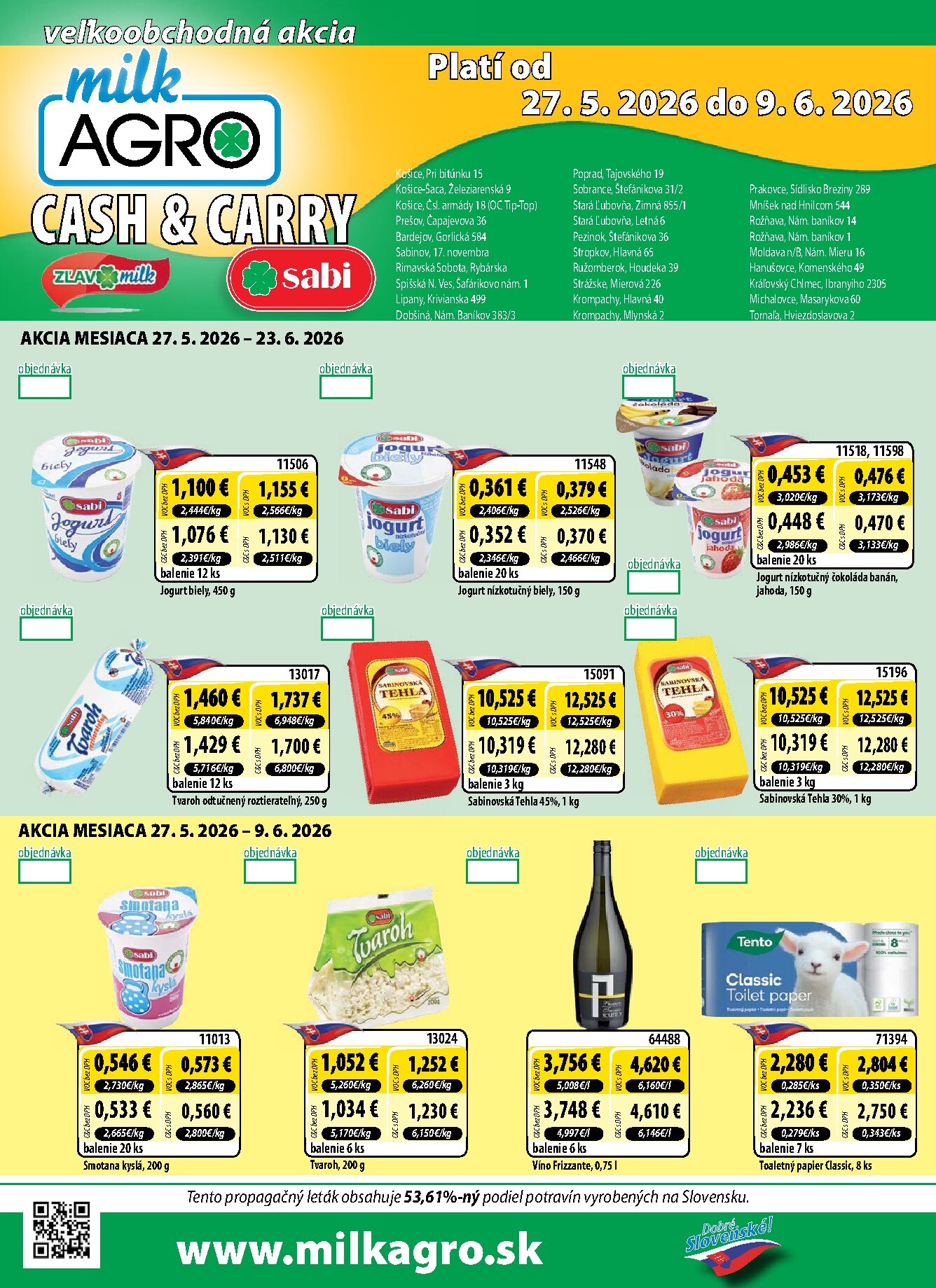 milk-agro - Nový Milk Agro - Cash & Carry leták od stredy, 27.05.2026 do utorka, 09.06.2026
