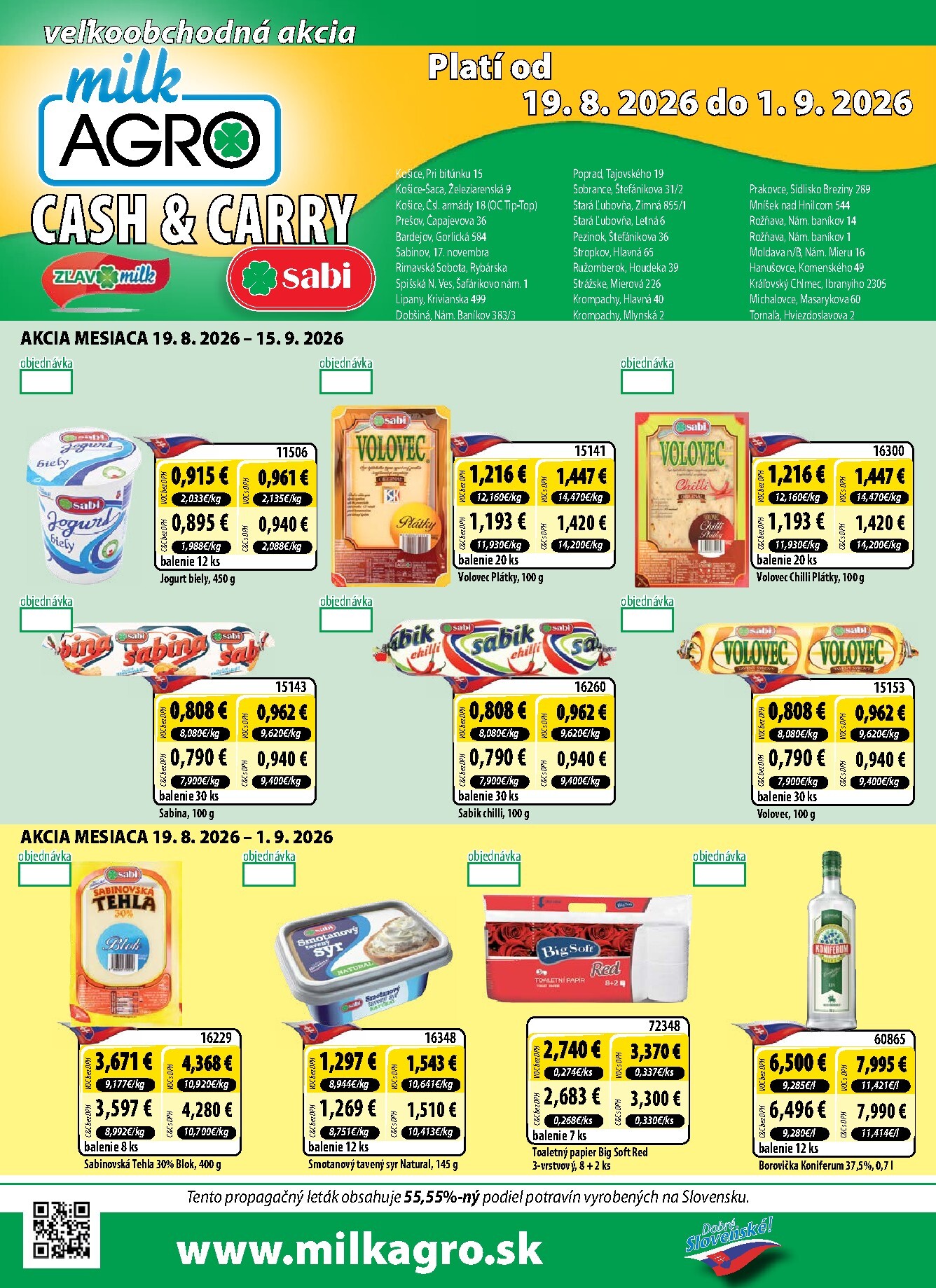 milk-agro - Nový Milk Agro - Cash & Carry leták od stredy, 19.08.2026 do utorka, 15.09.2026