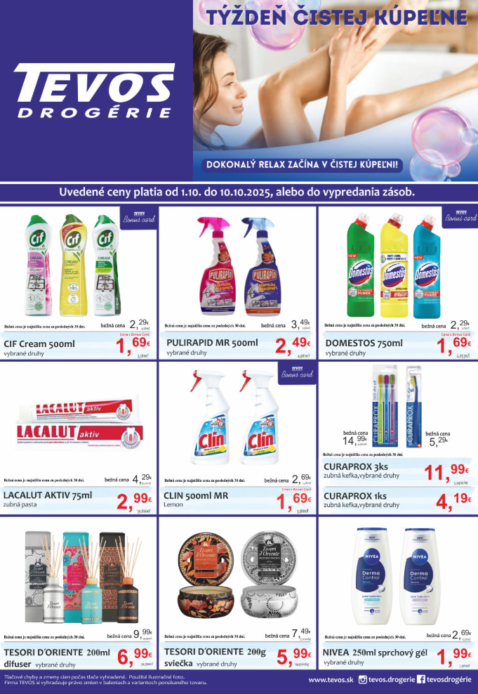 tevos-drogerie - Leták TEVOS drogérie - Týždeň čistej kúpeľně platný od 01.10. do 10.10.