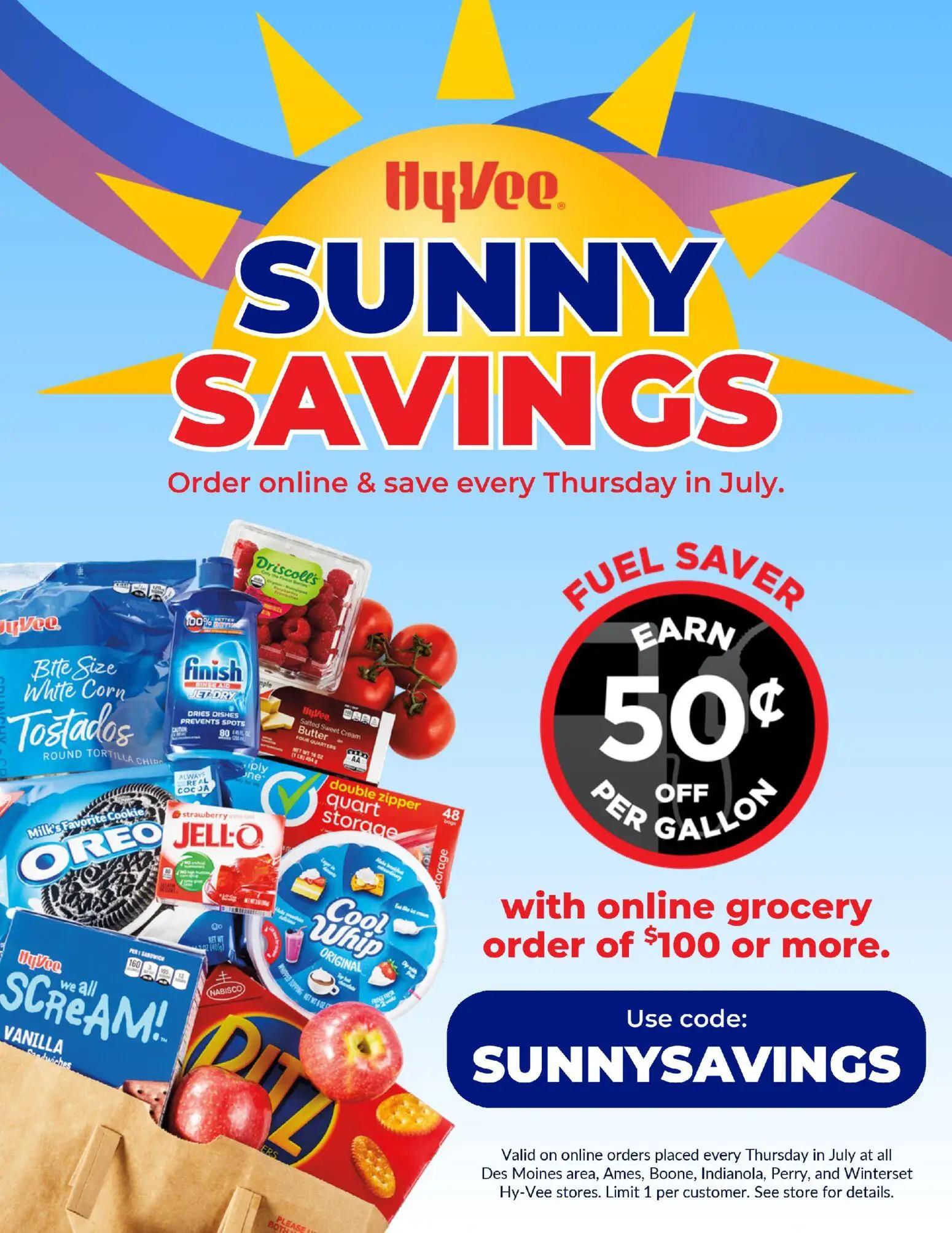 hyvee - HyVee Sunny Savings Online Fuel Saver - 07/01 - 07/31 2026